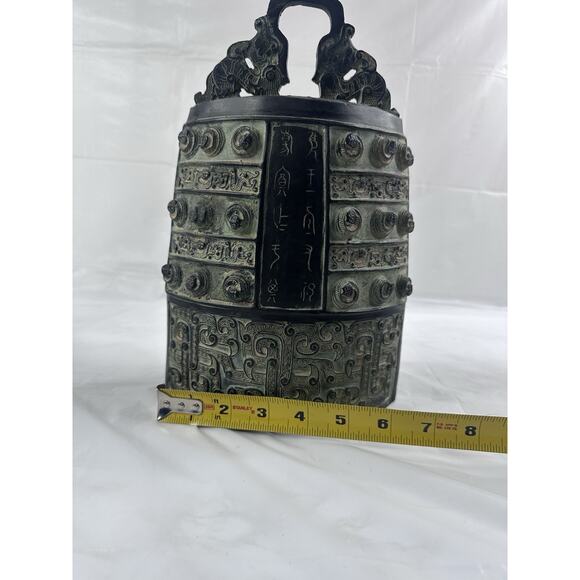 Antique Chinese Dynasty Bronze Ware Xizhou 2 Dragon Ear Clock Bell Zhong statue - Picture 8 of 9